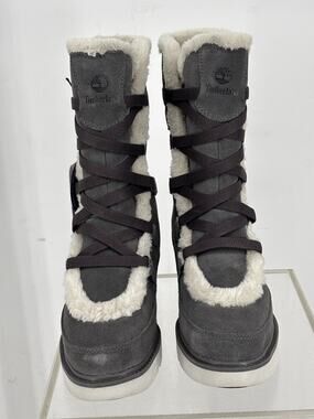 Timberland Kenniston Muk Tall Winter Boots Women 7 Gray Suede Faux Fur Lined NEW
